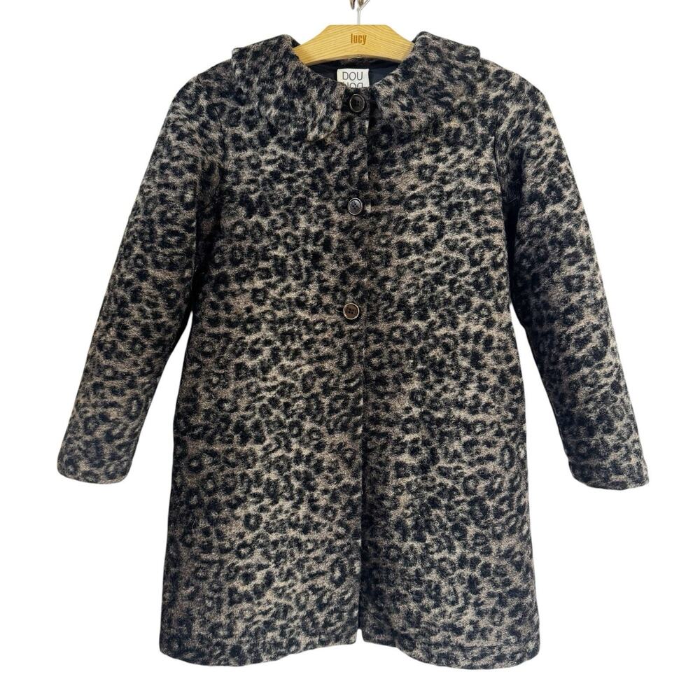 Douuod Italy Girls 10 Youth Wool Blend Grey Leopard Print Coat